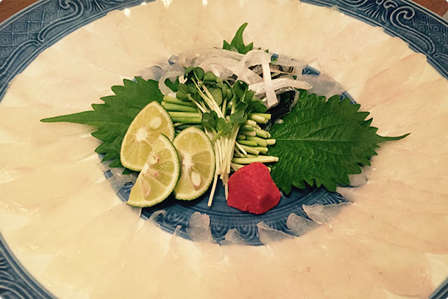 The first dish is Fugu Sashimi!